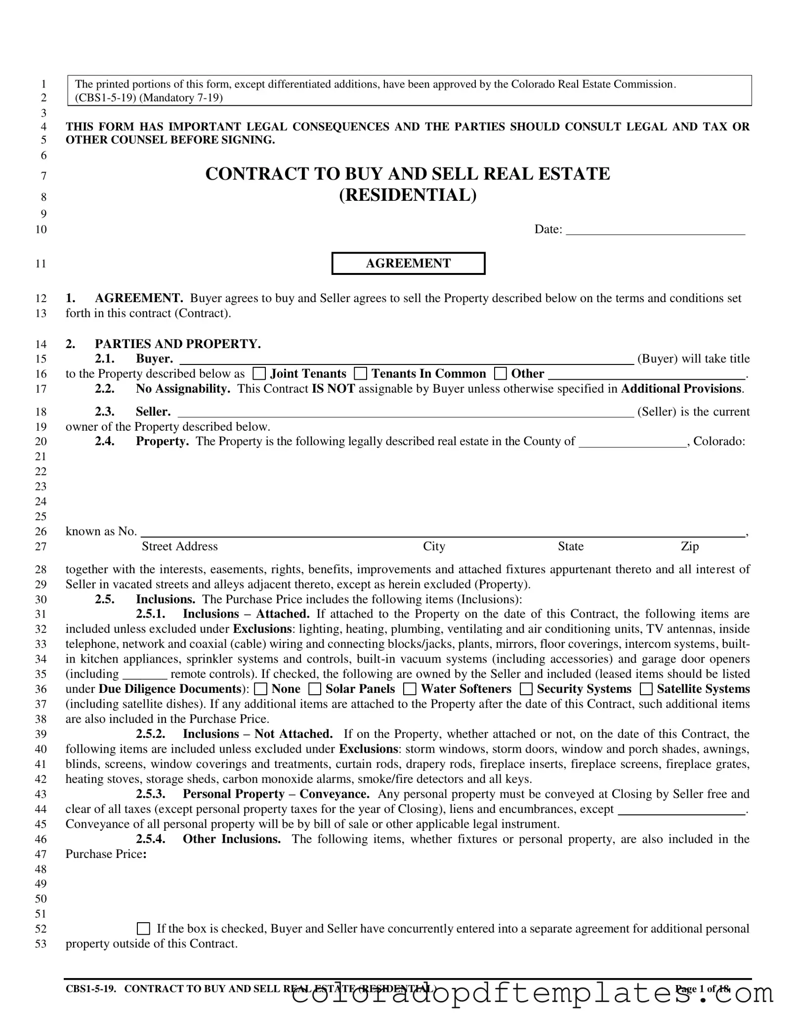 Download Colorado Contract Real Residential Form in PDF