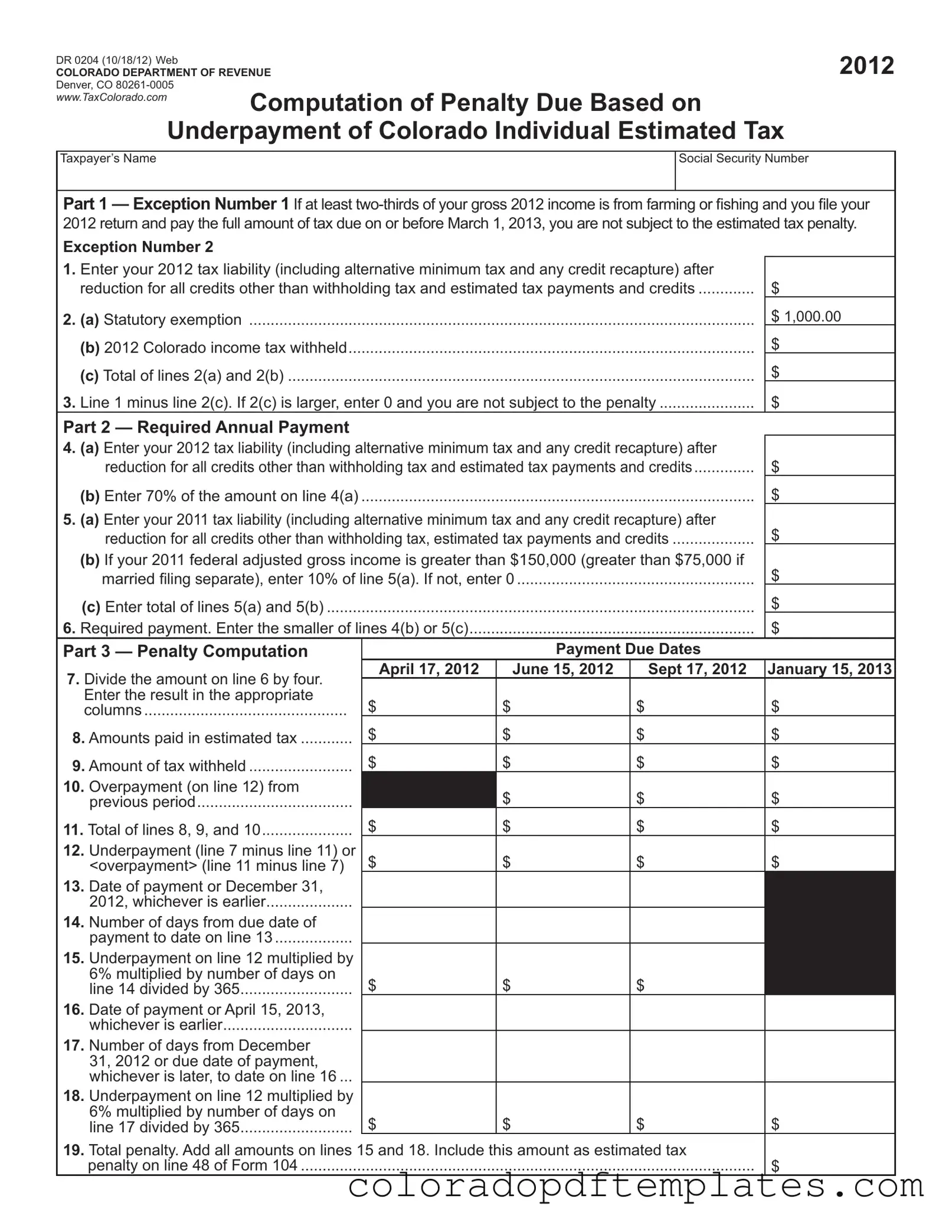 Download Colorado Dr 0204 Form in PDF