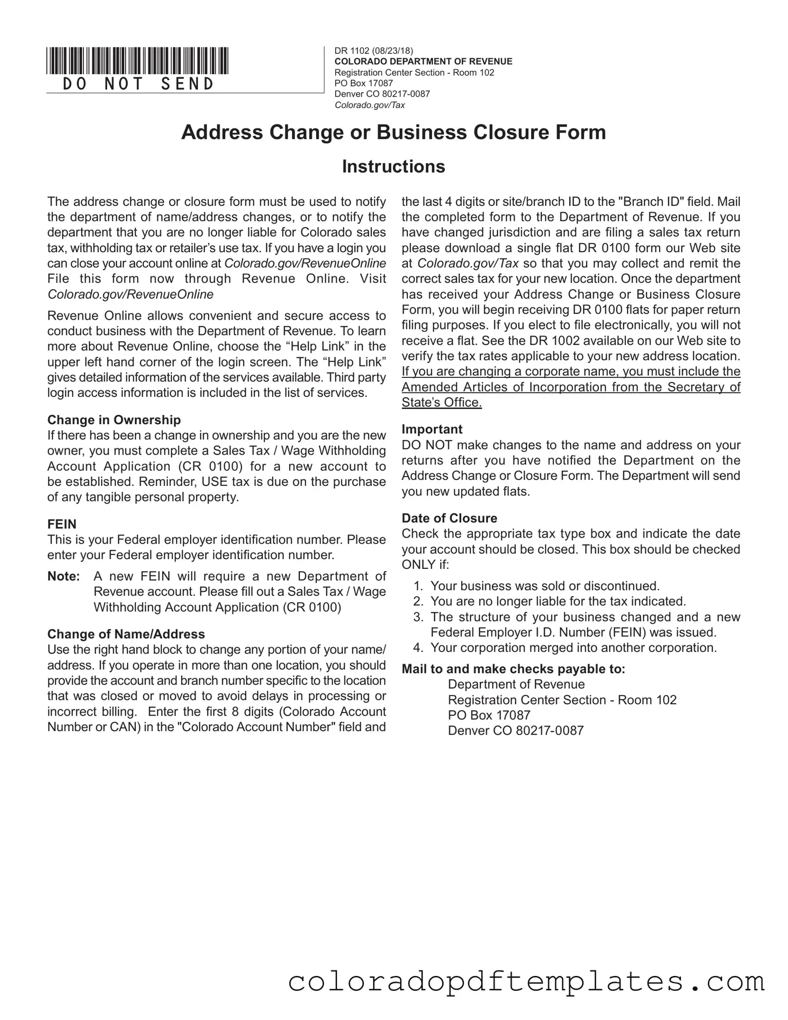 Download Colorado Dr 1102 Form in PDF
