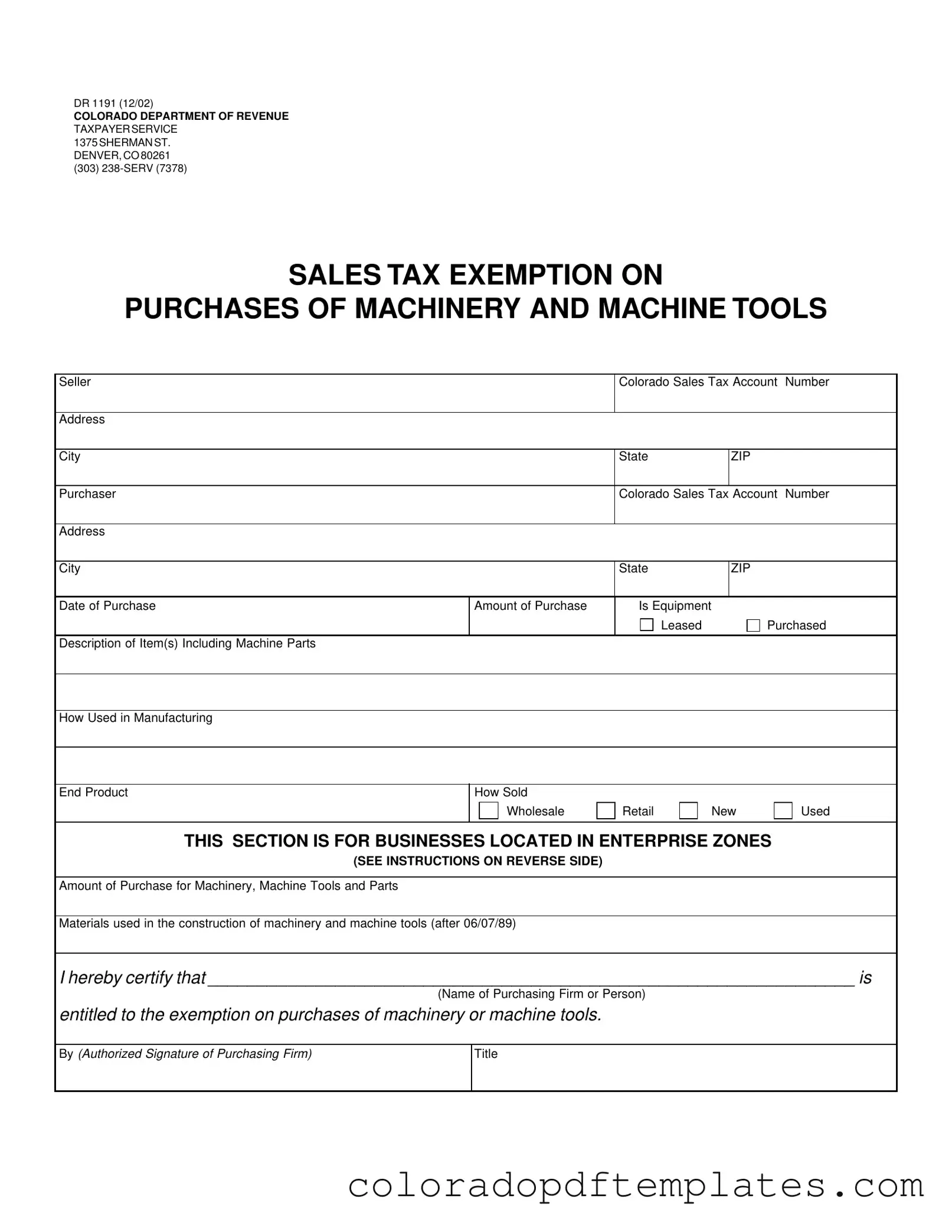 Download Colorado Dr 1191 Form in PDF