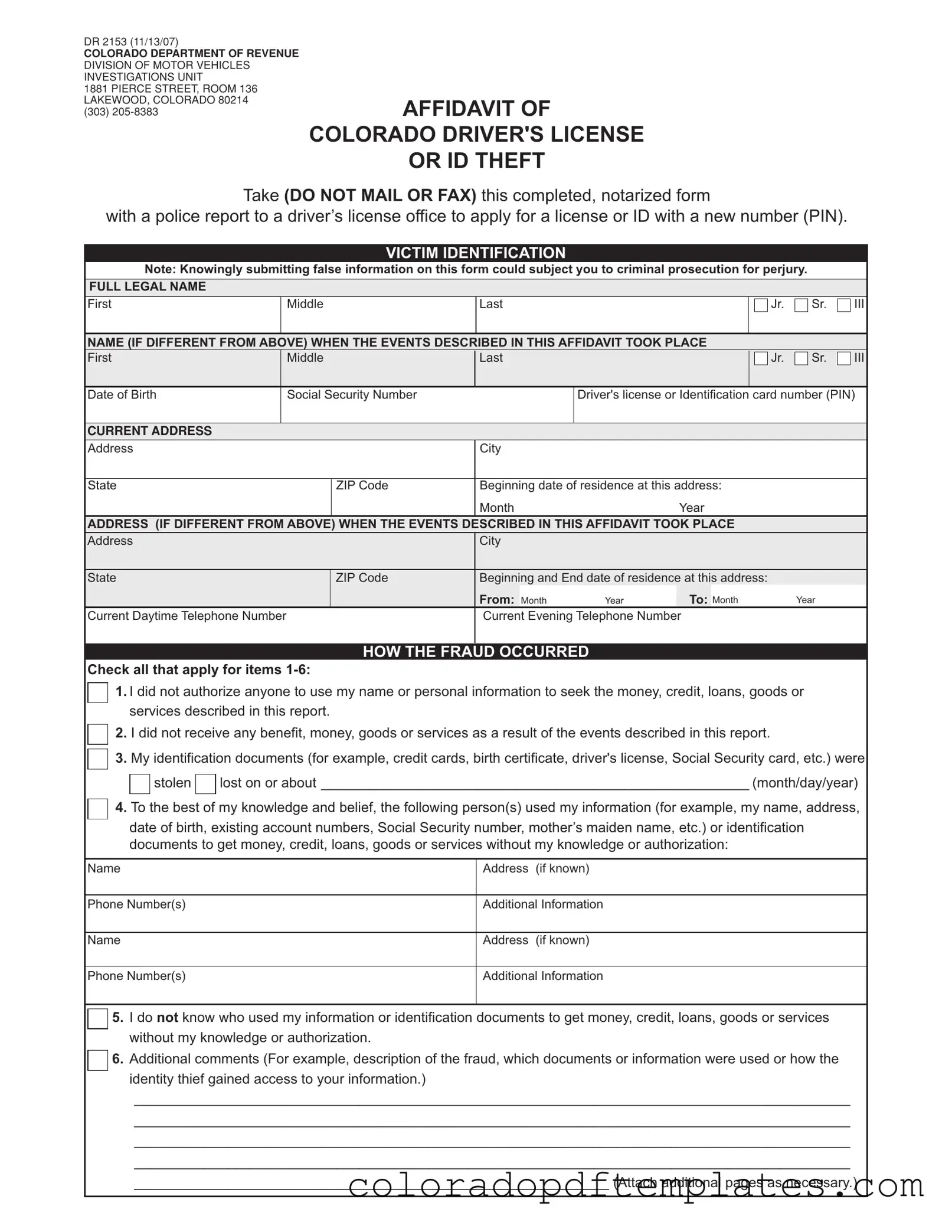 Download Colorado Dr 2153 Form in PDF