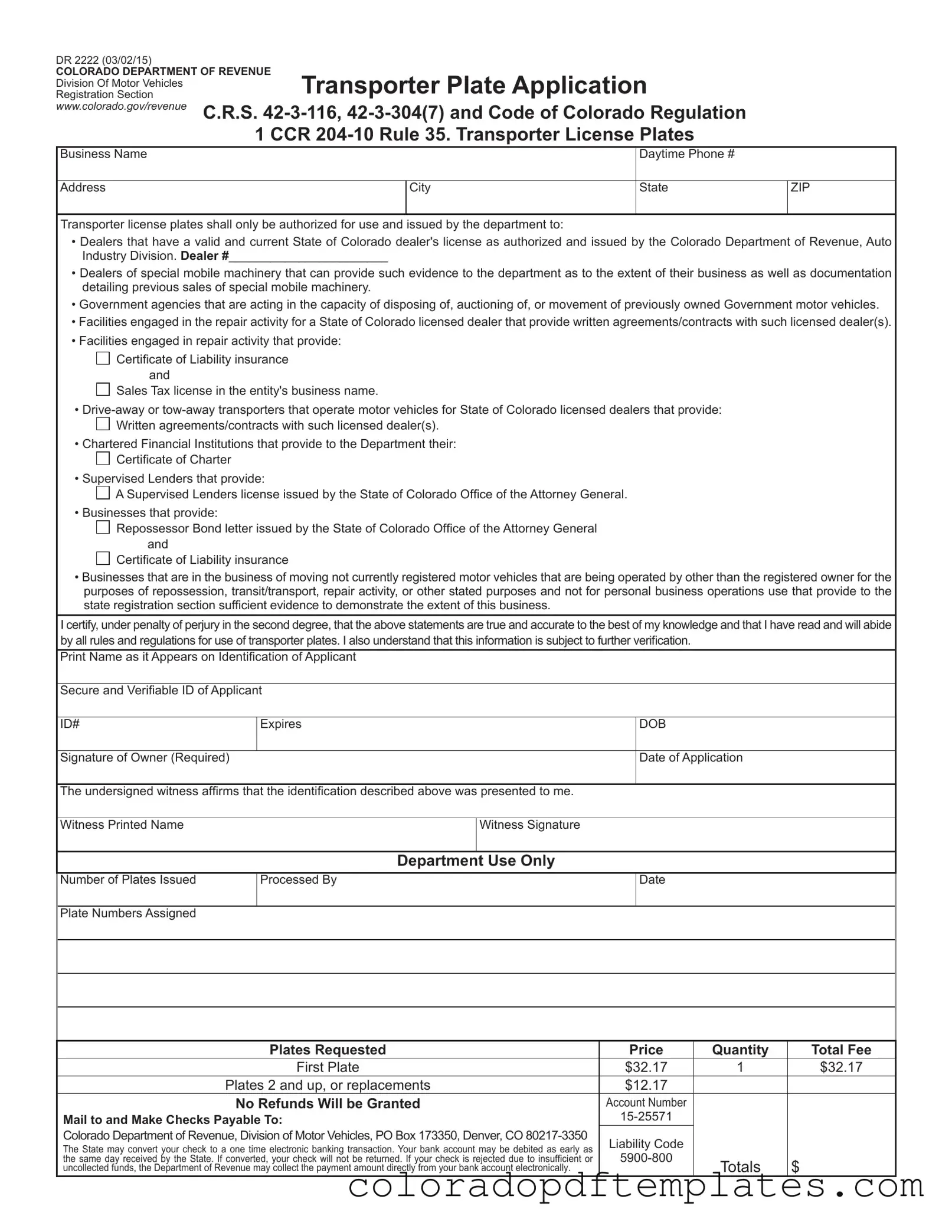 Download Colorado Dr 2222 Form in PDF