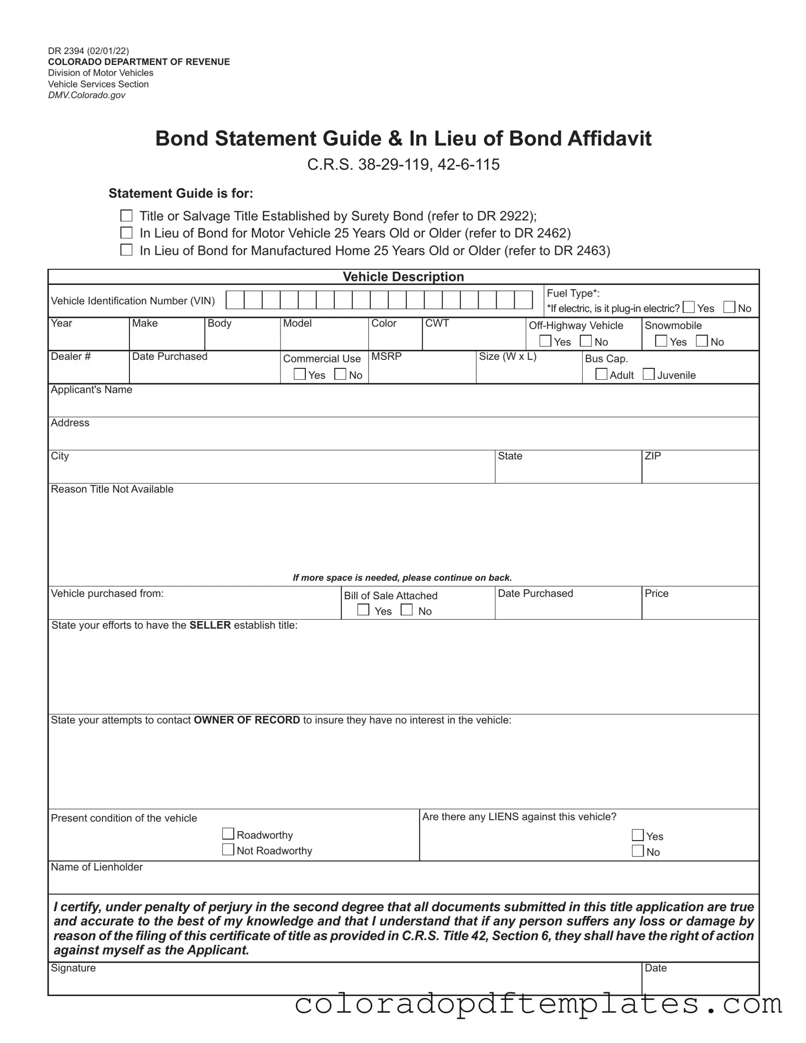 Download Colorado Dr 2394 Form in PDF