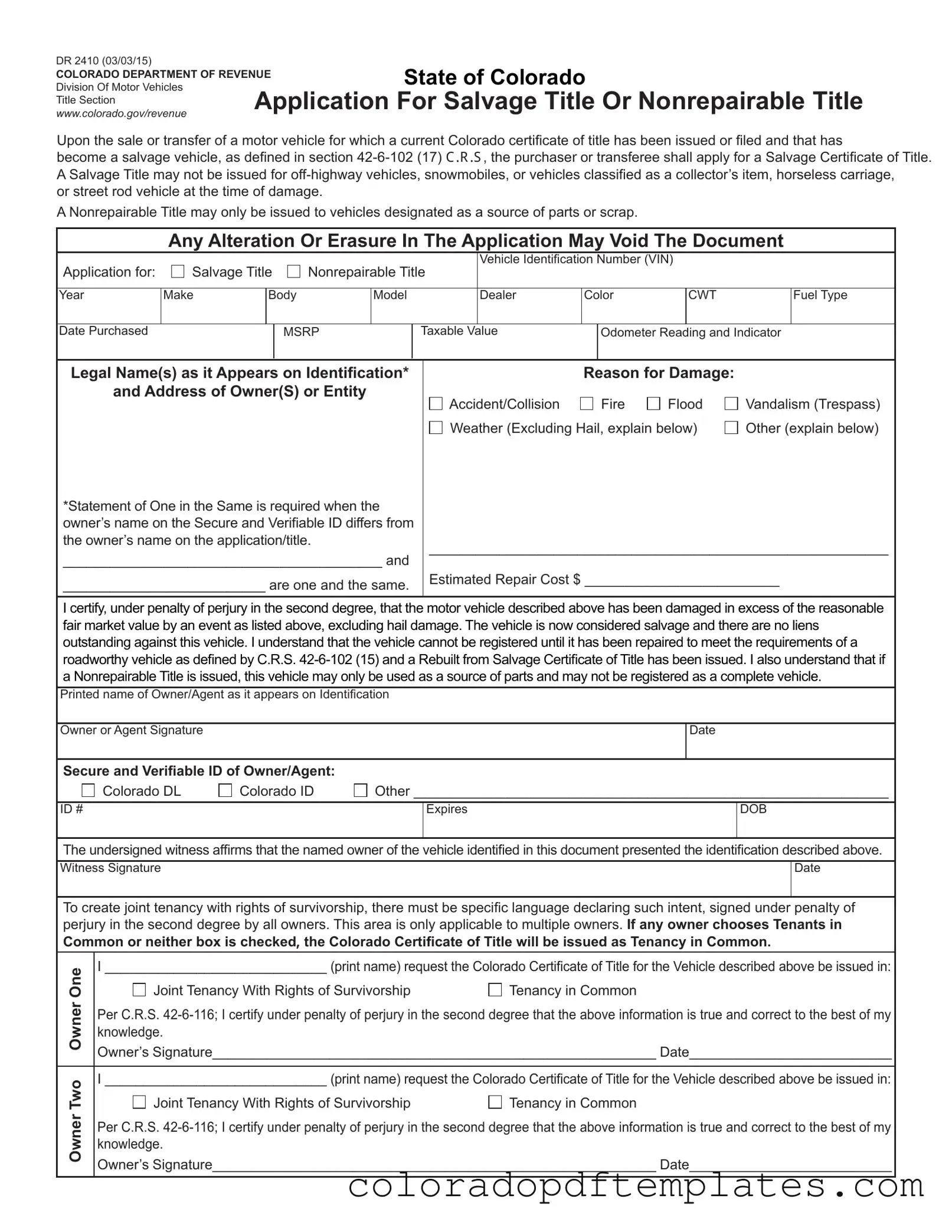 Download Colorado Dr 2410 Form in PDF