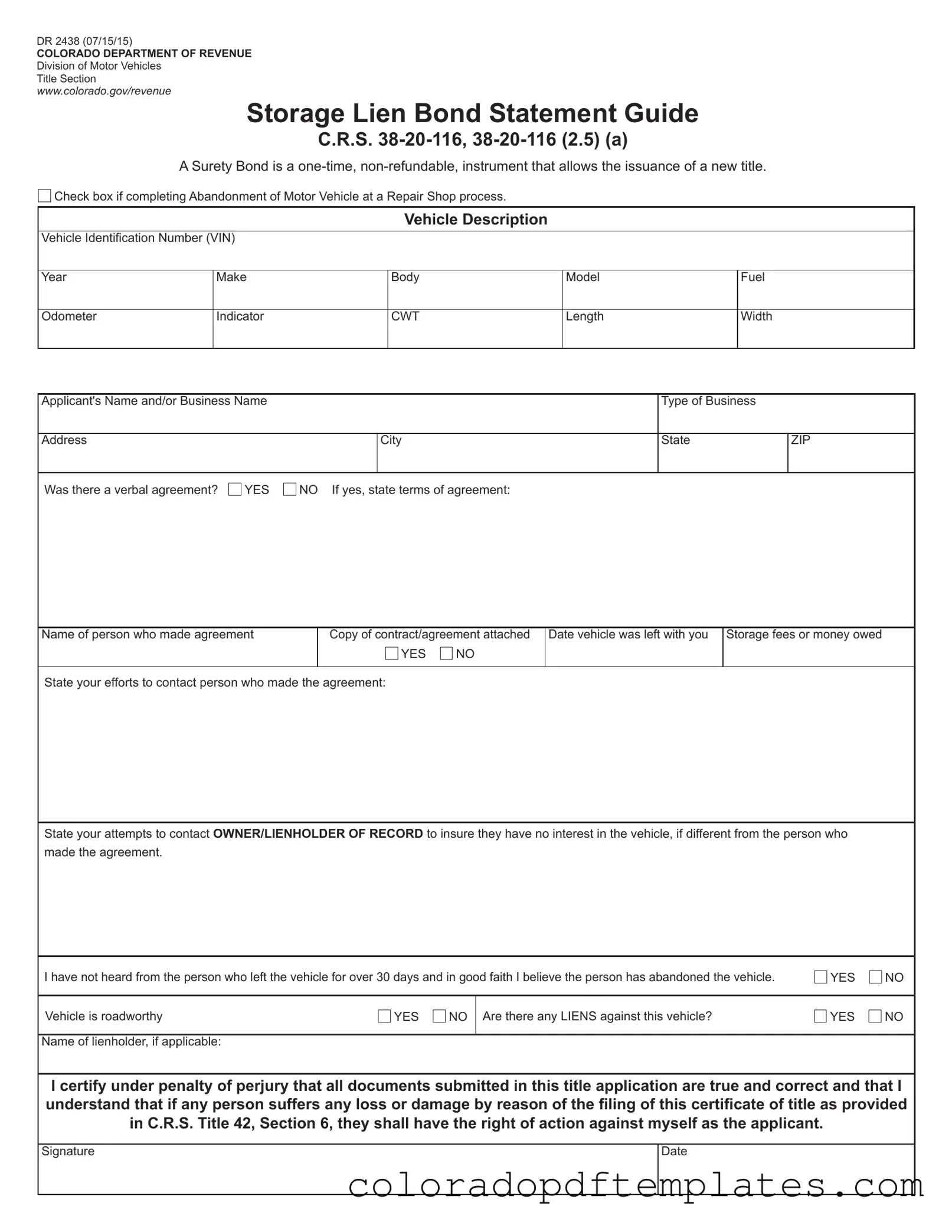 Download Colorado Dr 2438 Form in PDF