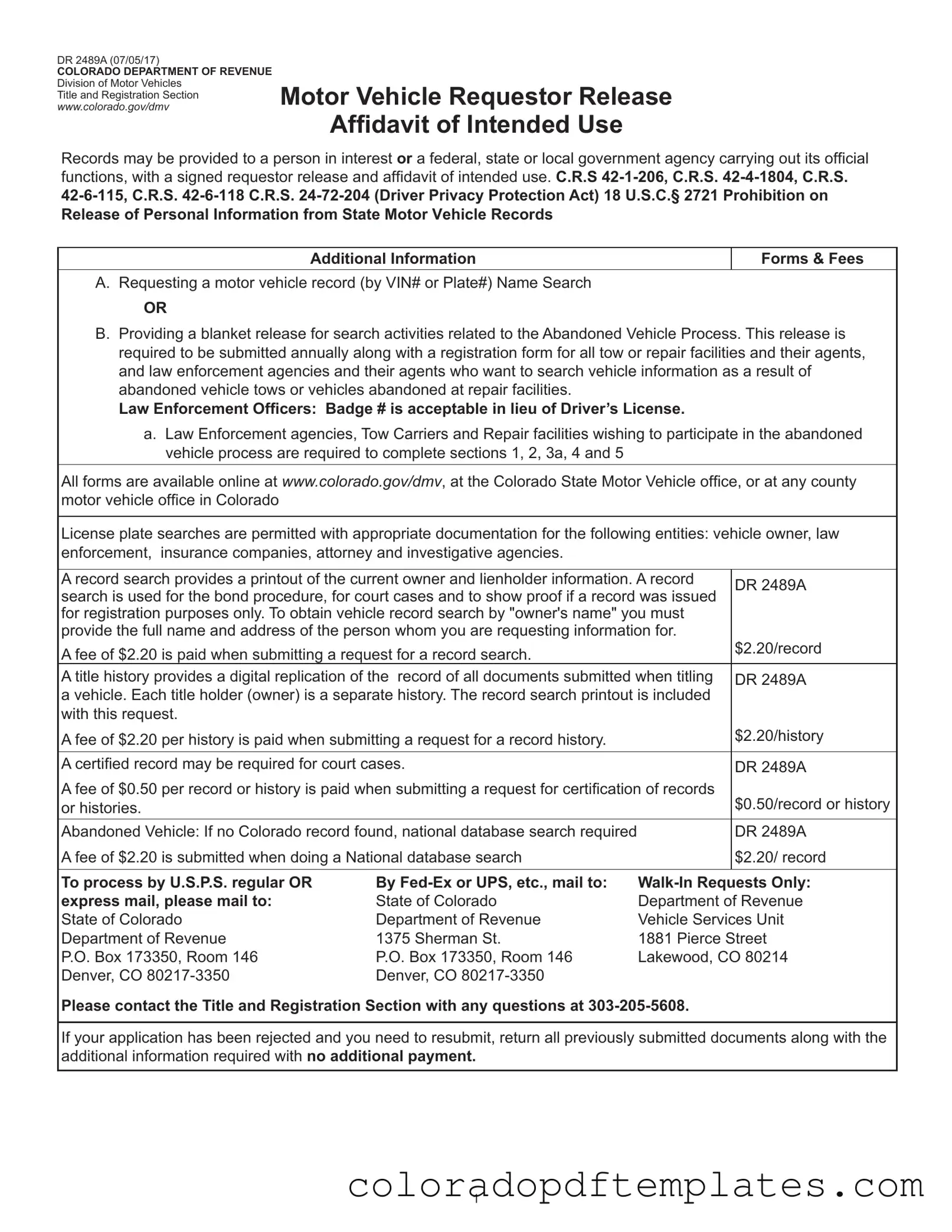 Download Colorado Dr 2489A Form in PDF
