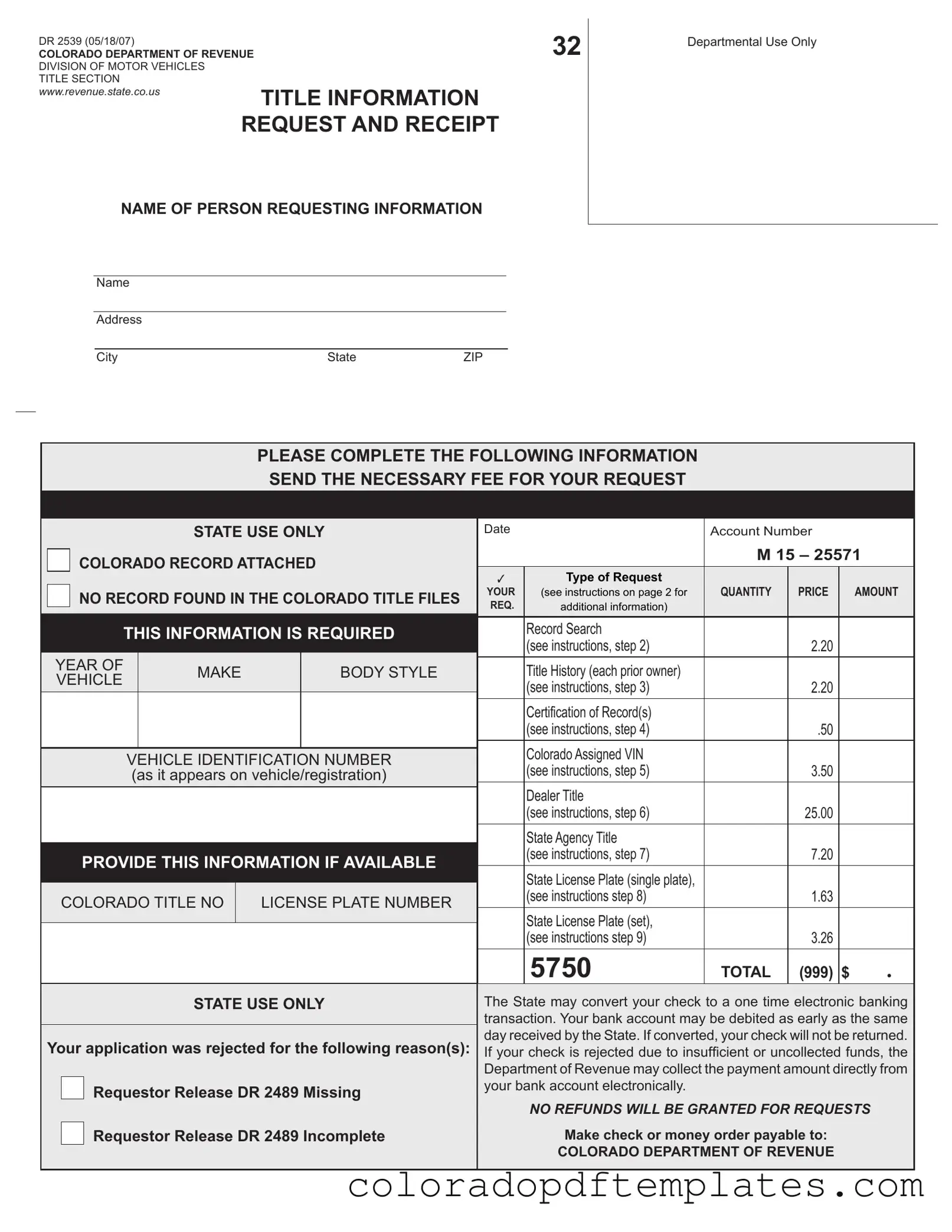 Download Colorado Dr 2539 Form in PDF