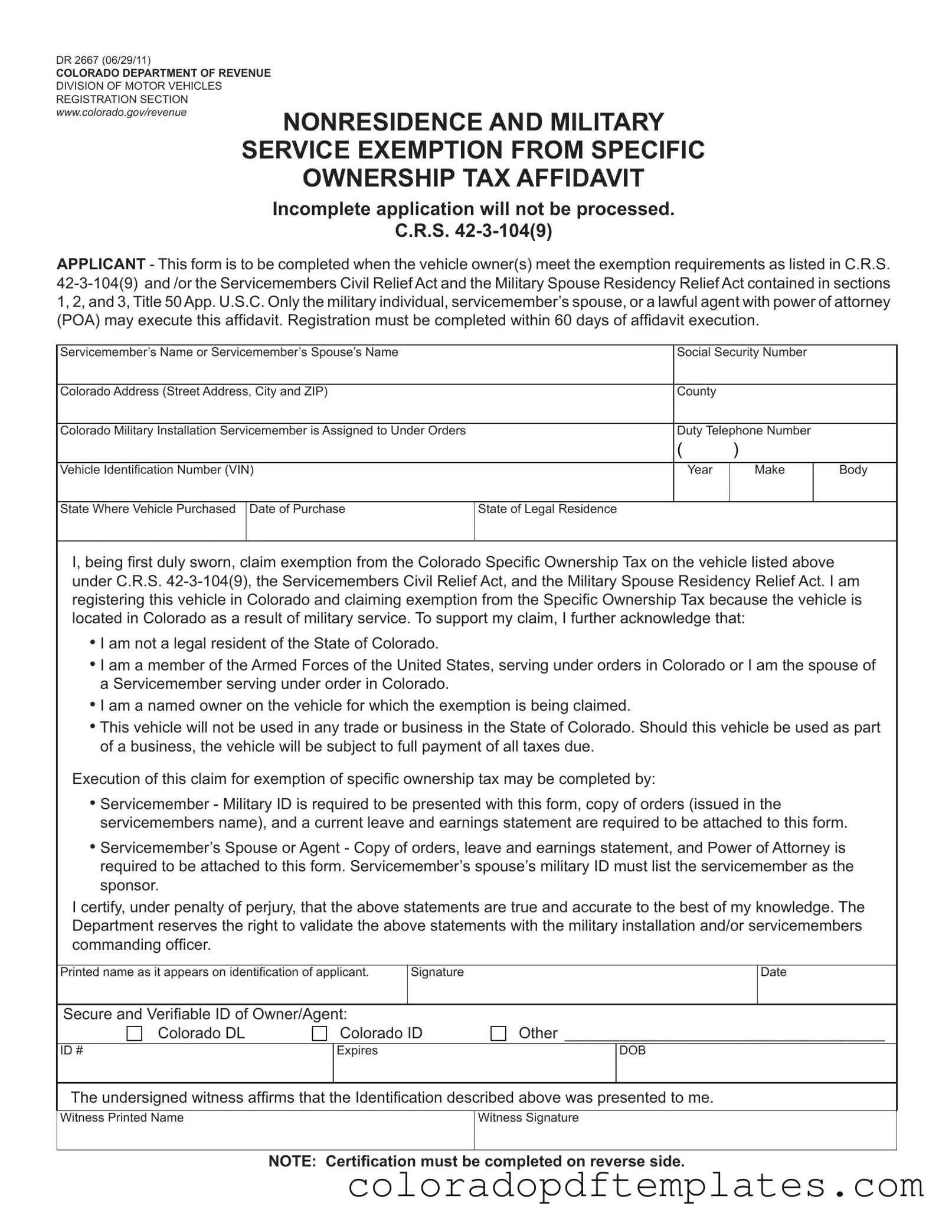 Download Colorado Dr 2667 Form in PDF