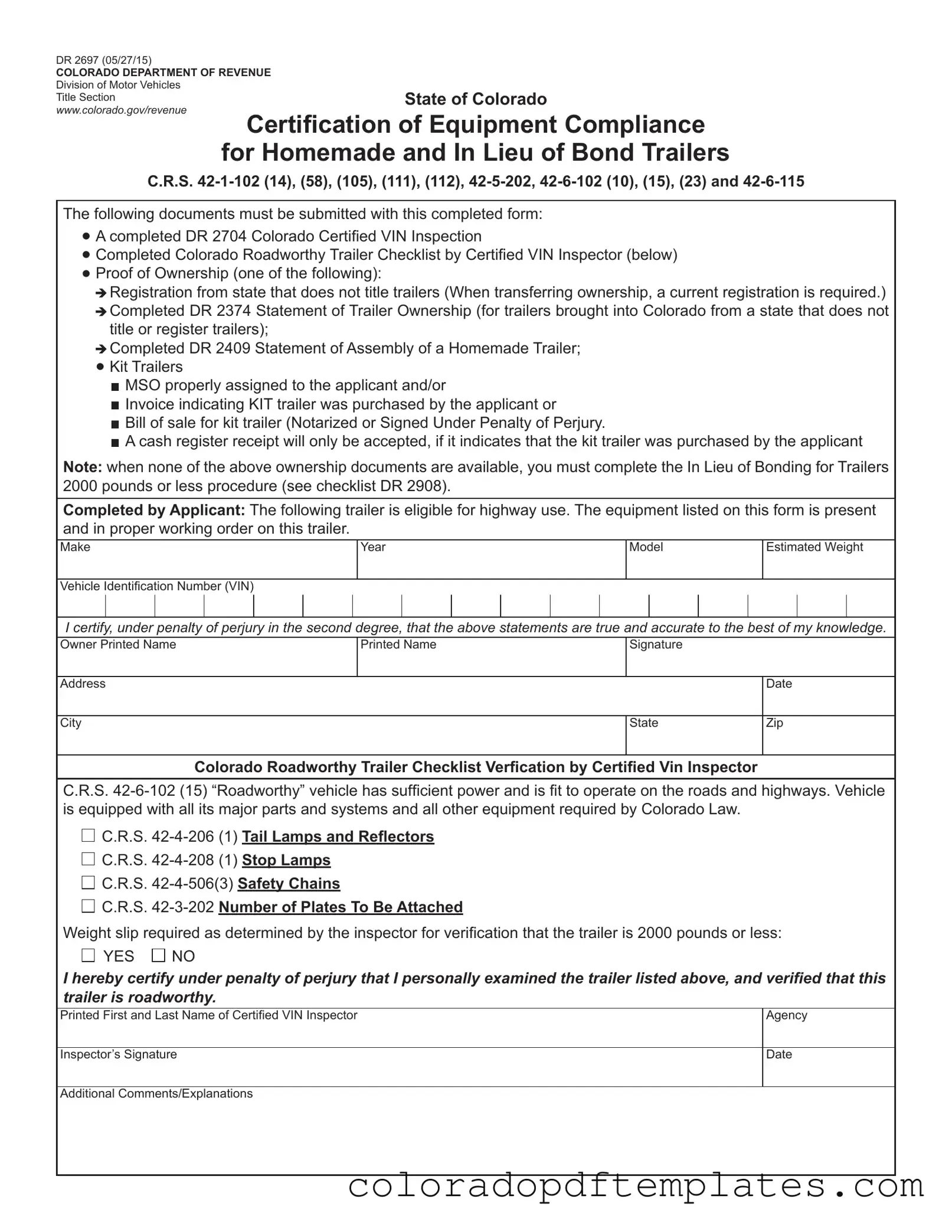 Download Colorado Dr 2697 Form in PDF