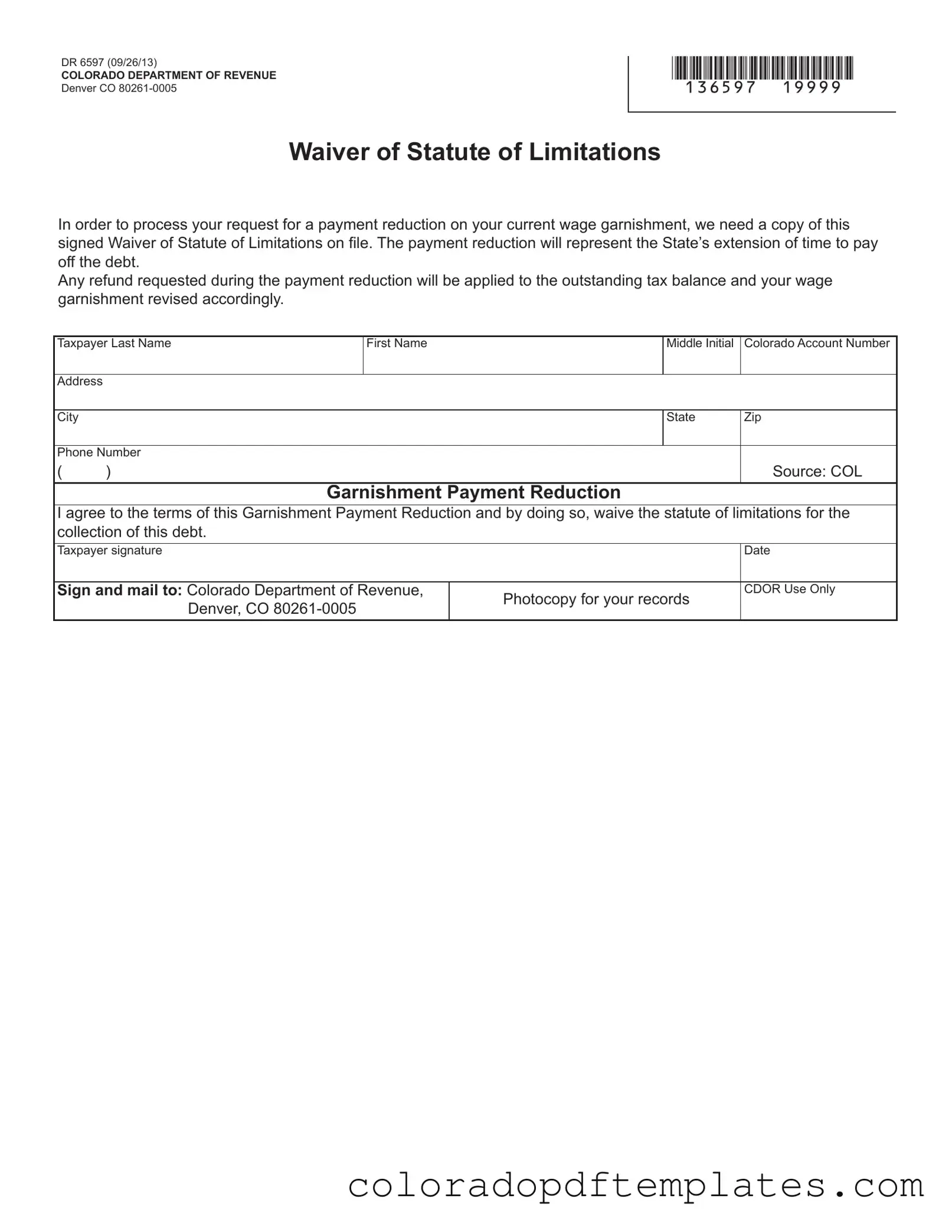 Download Colorado Dr 6597 Form in PDF