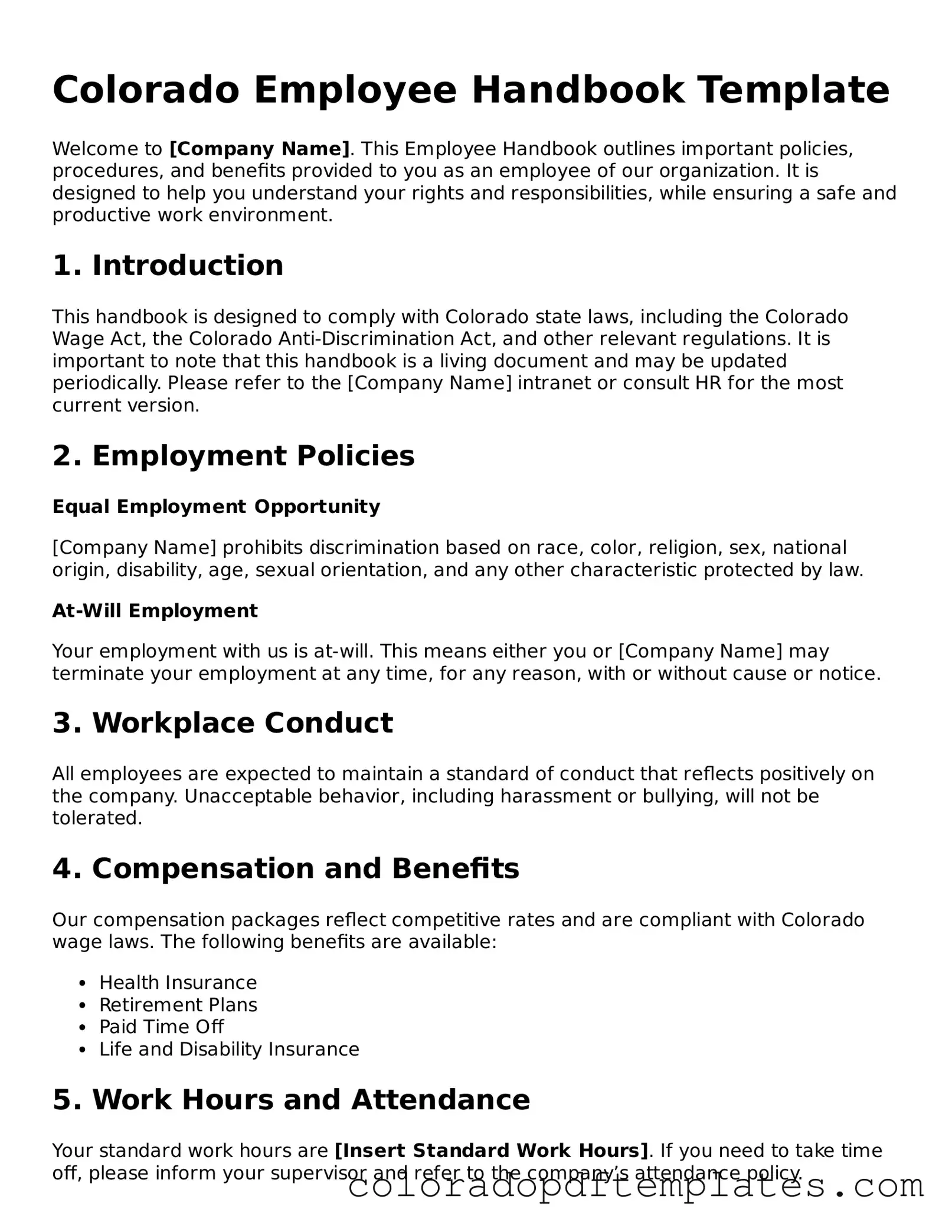 Blank Employee Handbook Template for Colorado State