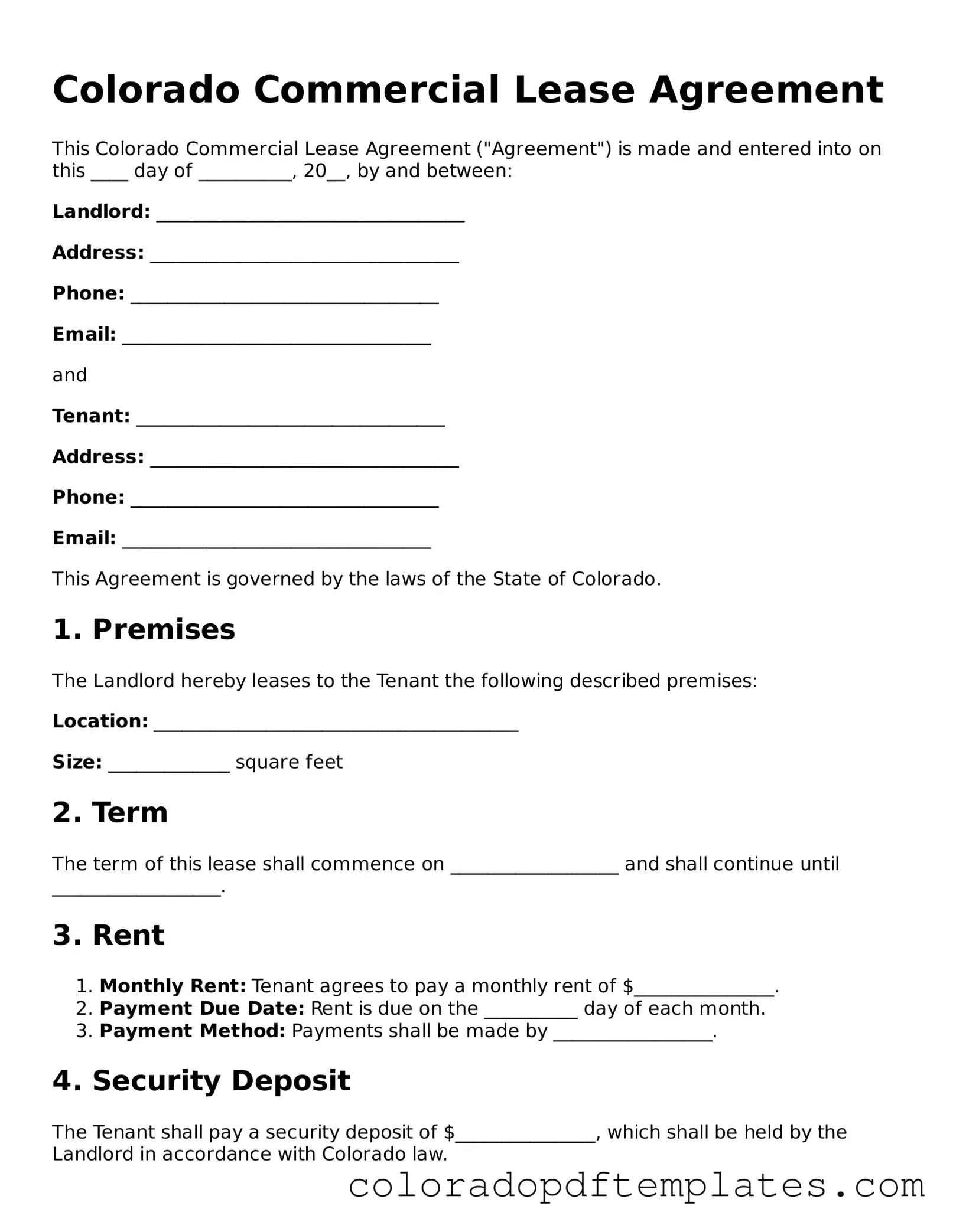 Blank Commercial Lease Agreement Template for Colorado State