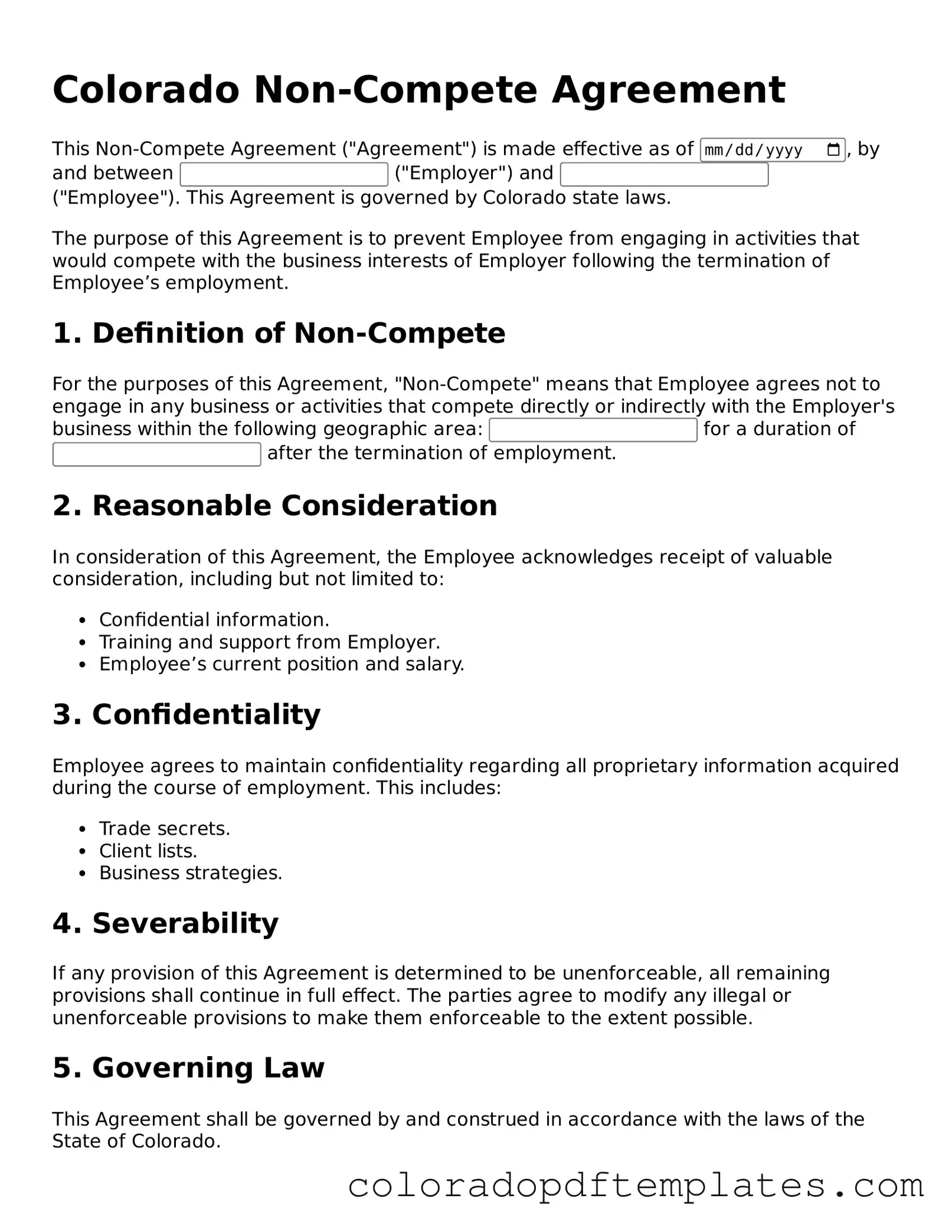 Blank Non-compete Agreement Template for Colorado State