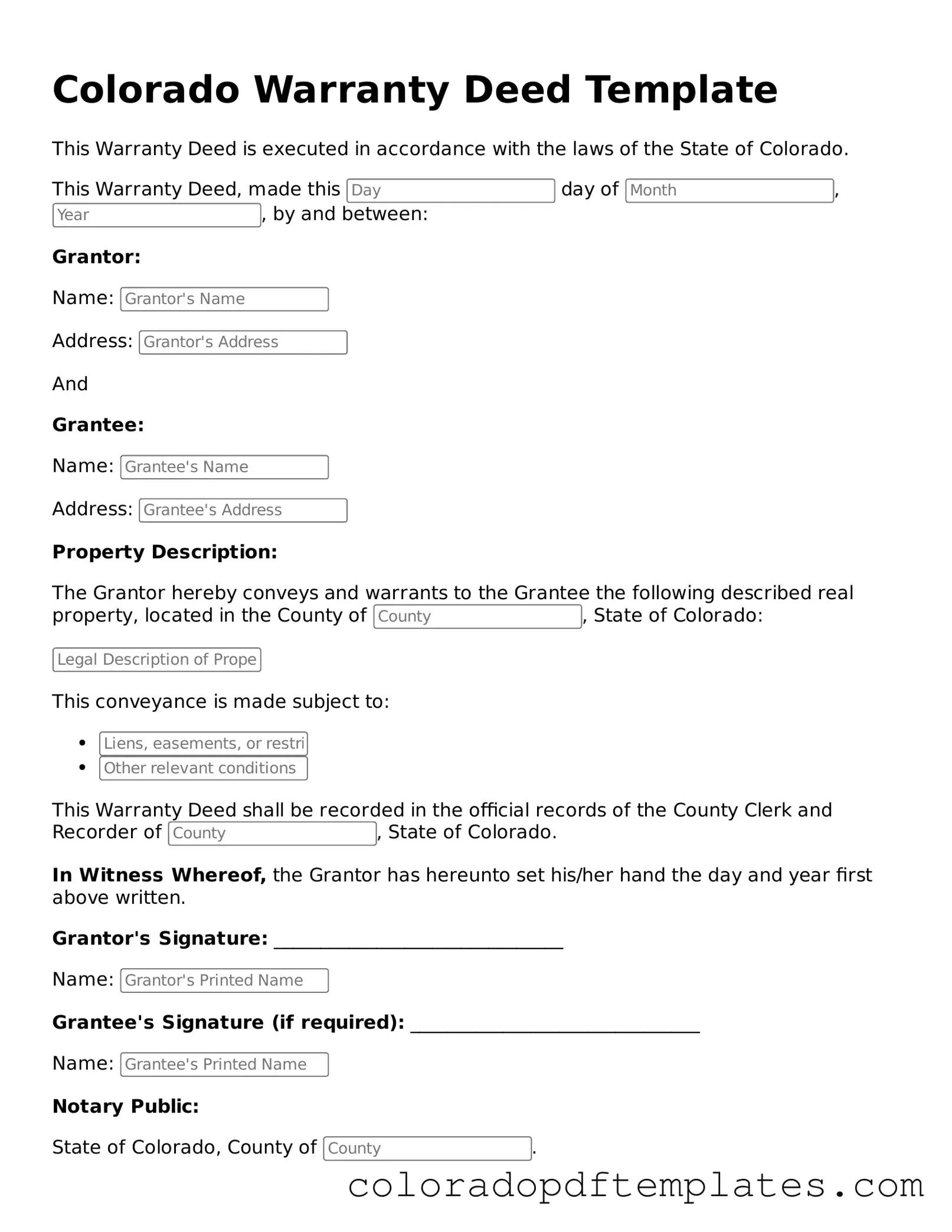 Blank Deed Template for Colorado State