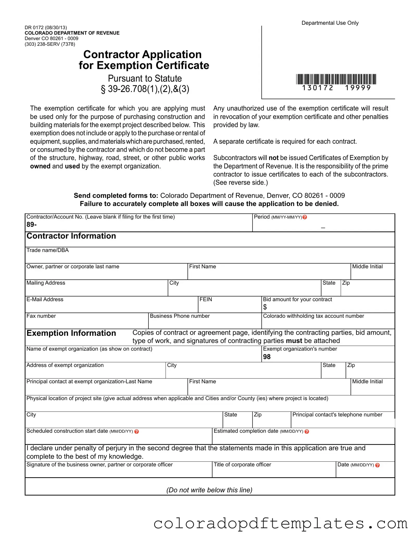 Download Dr 0172 Colorado Form in PDF