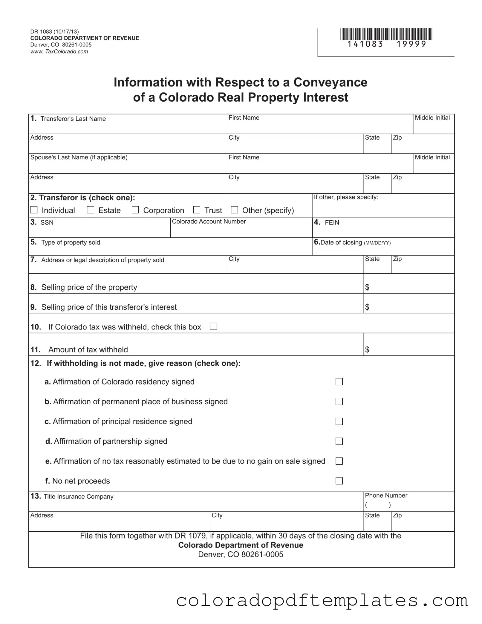 Download Dr 1083 Colorado Form in PDF
