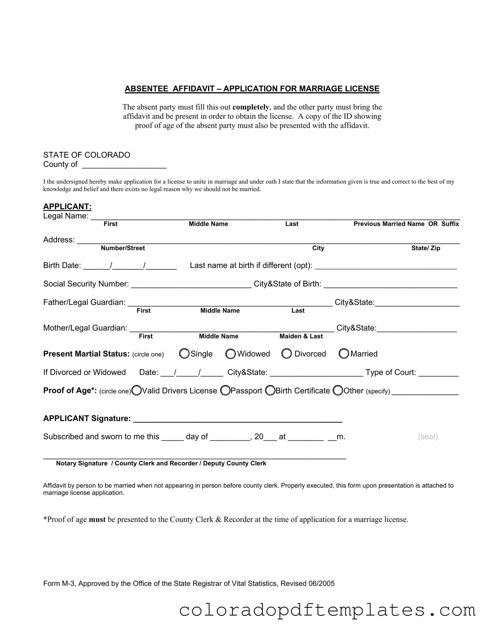 Download M 3 Colorado Form in PDF