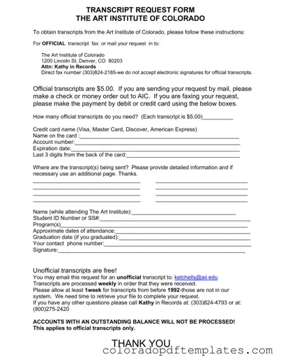 Download Art Institute Colorado Transcript Request Form in PDF