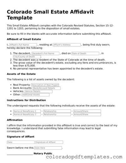 Blank Small Estate Affidavit Template for Colorado State
