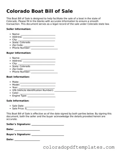 Blank Boat Bill of Sale Template for Colorado State
