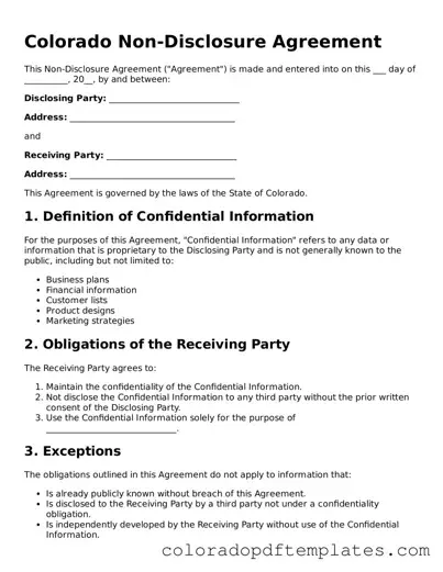 Blank Non-disclosure Agreement Template for Colorado State