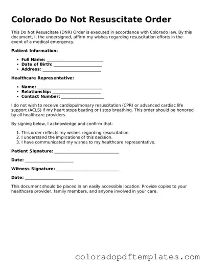 Blank Do Not Resuscitate Order Template for Colorado State