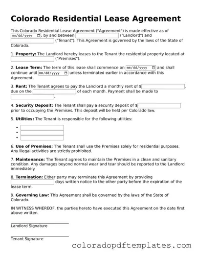 Blank Residential Lease Agreement Template for Colorado State