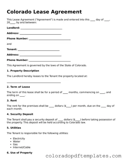 Blank Lease Agreement Template for Colorado State