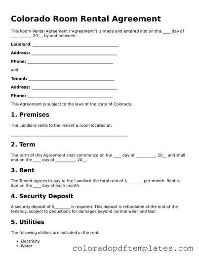 Blank Room Rental Agreement Template for Colorado State