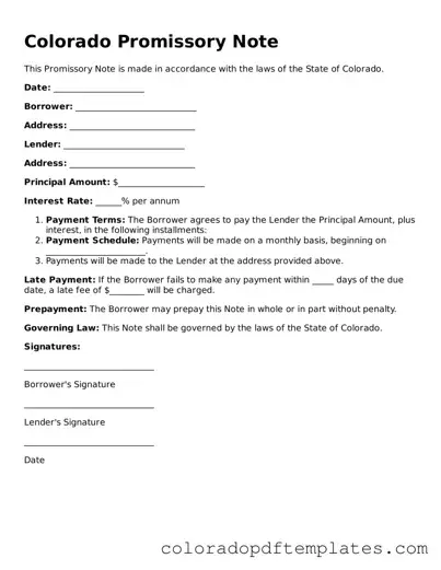 Blank Promissory Note Template for Colorado State
