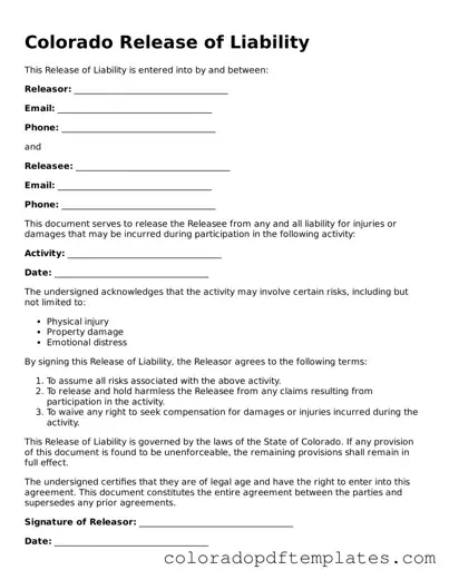 Blank Release of Liability Template for Colorado State