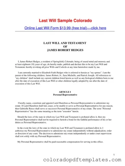 Download Colorado Will Form in PDF
